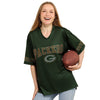 Green Bay Packers NFL Womens Rhinestone Logo Oversized V-Neck Mesh T-Shirt (PREORDER - SHIPS MID SEPTEMBER)