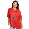 Kansas City Chiefs NFL Womens Rhinestone Logo Oversized V-Neck Mesh T-Shirt (PREORDER - SHIPS MID SEPTEMBER)