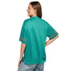 Miami Dolphins NFL Womens Rhinestone Logo Oversized V-Neck Mesh T-Shirt (PREORDER - SHIPS MID SEPTEMBER)