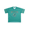 Miami Dolphins NFL Womens Rhinestone Logo Oversized V-Neck Mesh T-Shirt (PREORDER - SHIPS MID SEPTEMBER)
