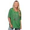 Philadelphia Eagles NFL Womens Kelly Green Rhinestone Logo Oversized V-Neck Mesh T-Shirt (PREORDER - SHIPS MID SEPTEMBER)