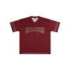 Washington Commanders NFL Womens Rhinestone Logo Oversized V-Neck Mesh T-Shirt (PREORDER - SHIPS MID SEPTEMBER)