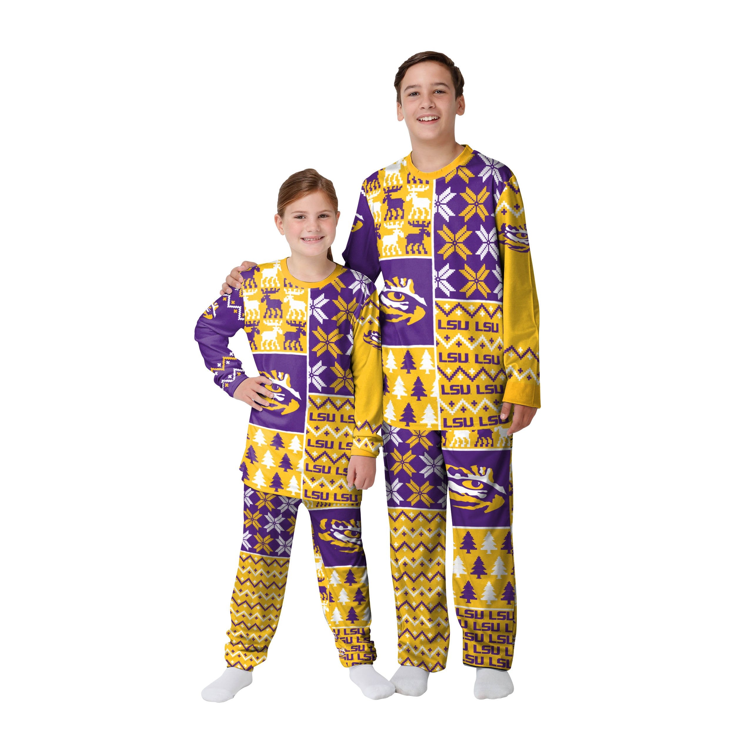 LSU Tigers NCAA Busy Block Family Holiday Pajamas