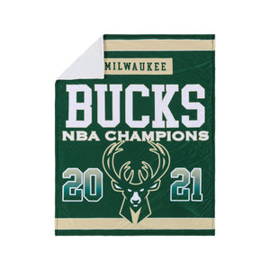 Milwaukee Bucks 2021 NBA Champions Team Property Sherpa Plush Throw Blanket