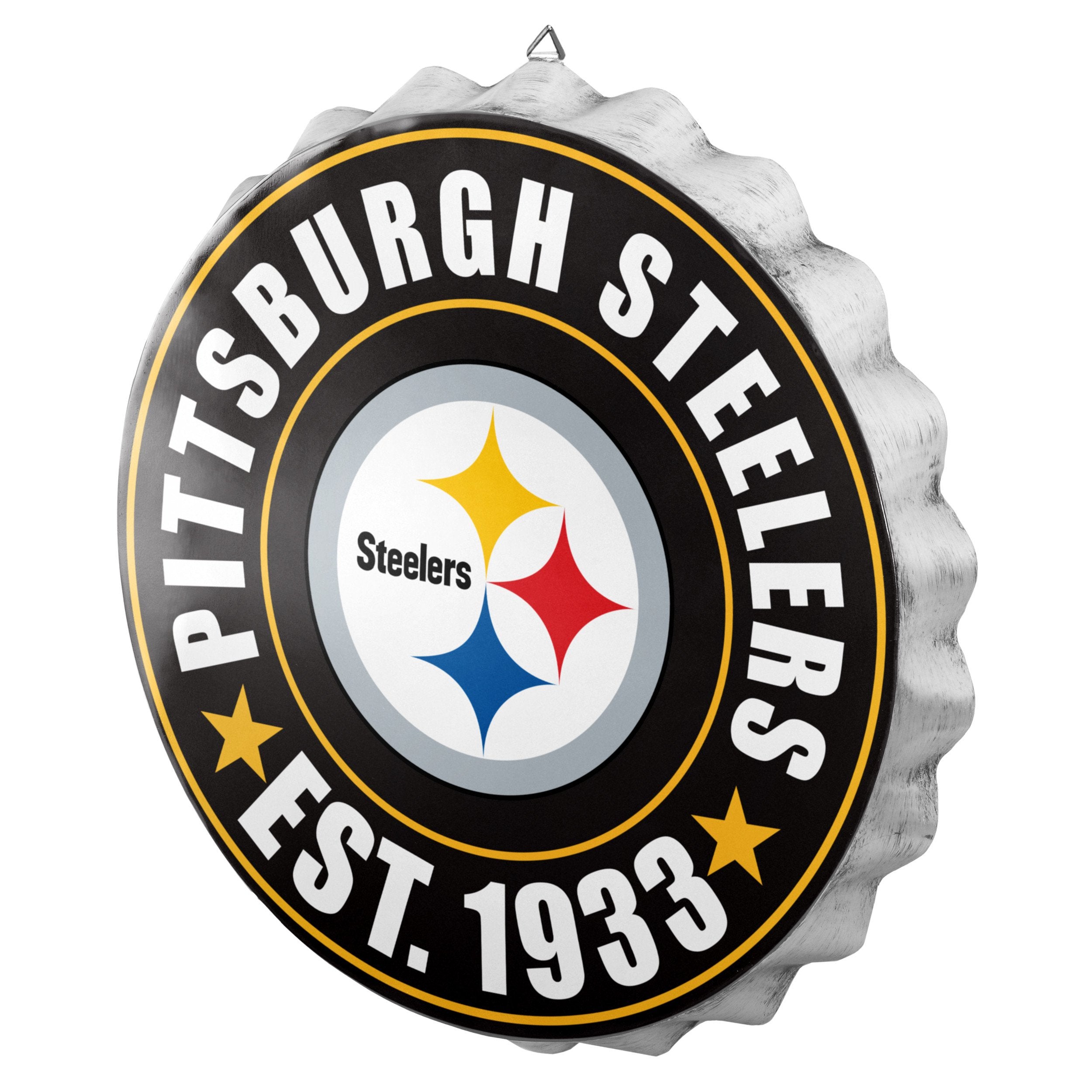 13 Pittsburgh Steelers Metal Distressed Bottlecap Wall Sign – Limited Edition FOCO Steelers Sign – Represent The Nfl, AFC and Show Your Team Spirit