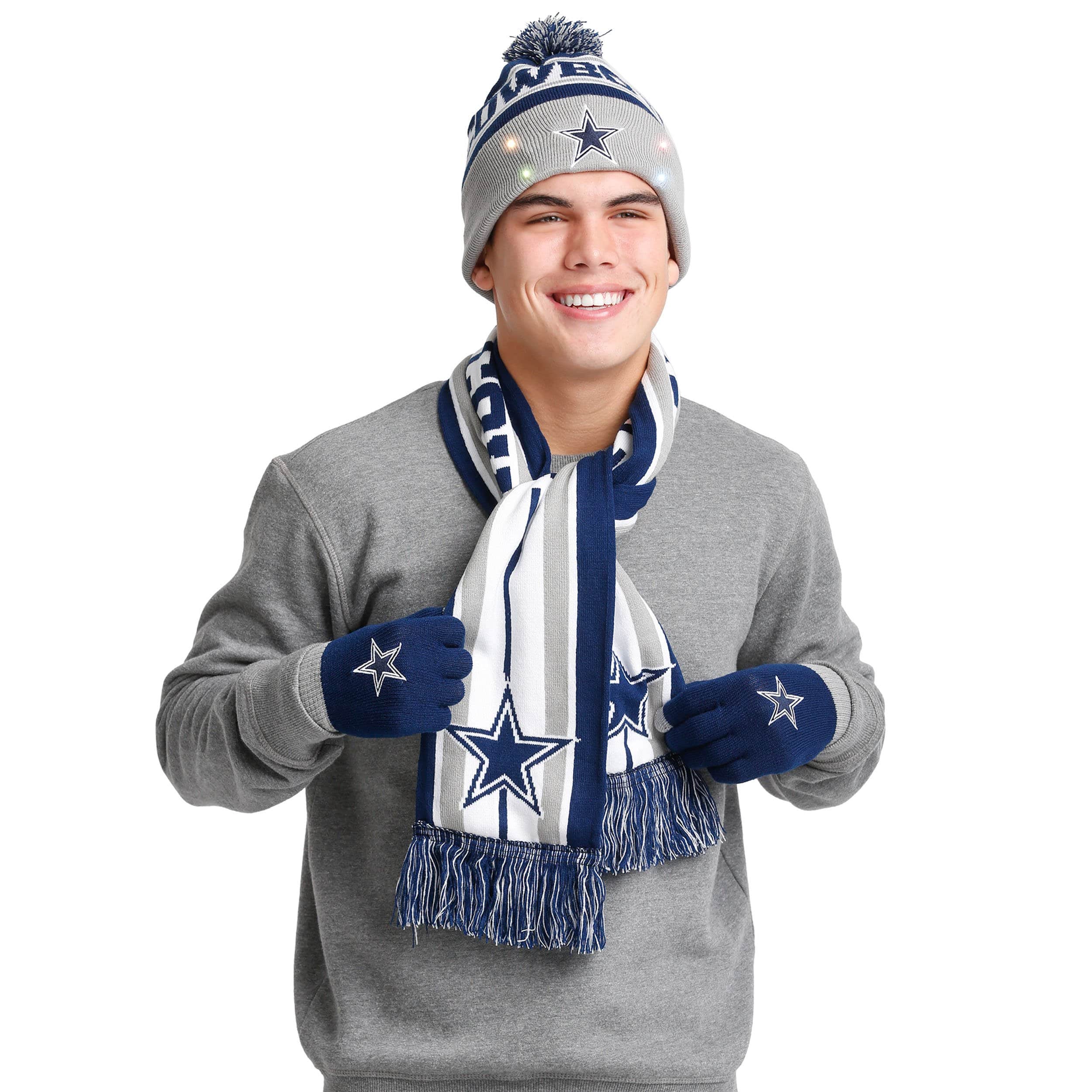 Dallas Cowboys Winter Beanie NFL Blue Knit Hat With Pom Striped