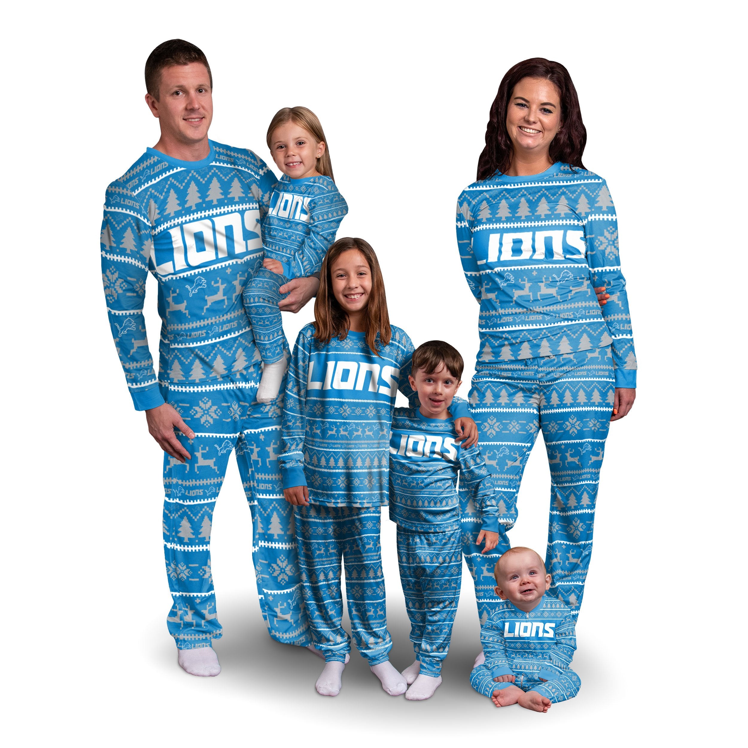 Youth Blue Detroit Lions Holiday Long Sleeve T-Shirt & Pants Pajama Set