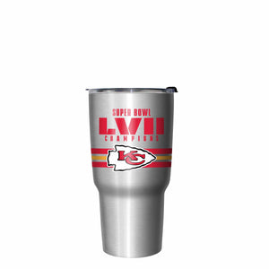 Kansas City Chiefs NFL Super Bowl LVII Champions Metallic Team Stripe 27 oz Stainless Steel Tumbler
