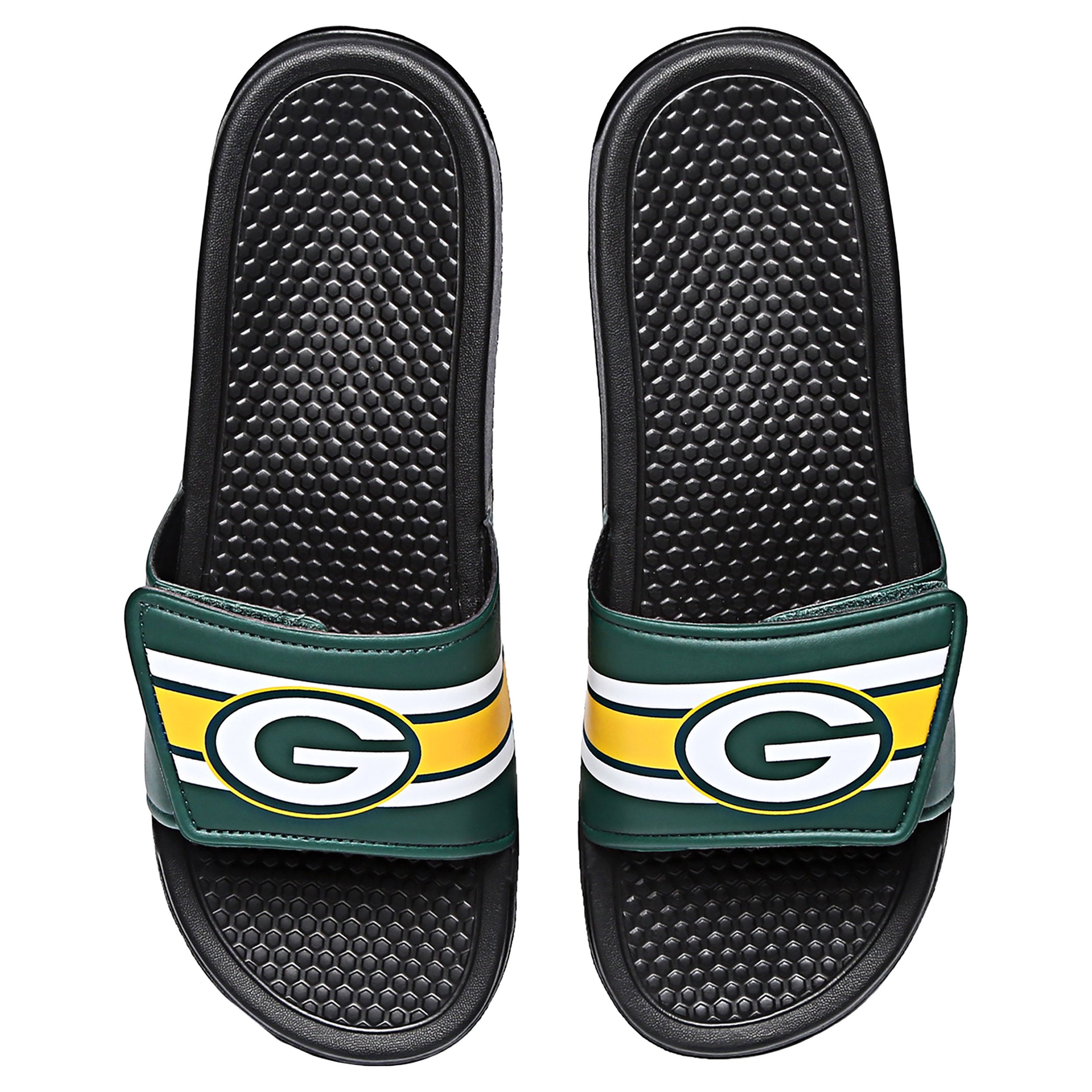 Green Bay Packers NFL Mens Striped Big Logo Raised Slide