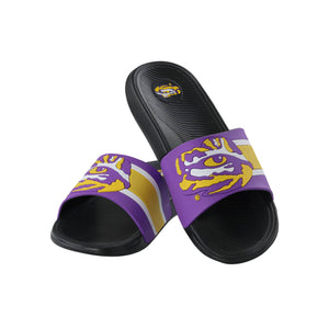 LSU Tigers NCAA Mens Striped Big Logo Raised Slide