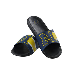 Michigan Wolverines NCAA Mens Striped Big Logo Raised Slide