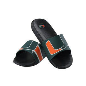 Miami Hurricanes NCAA Mens Striped Big Logo Raised Slide