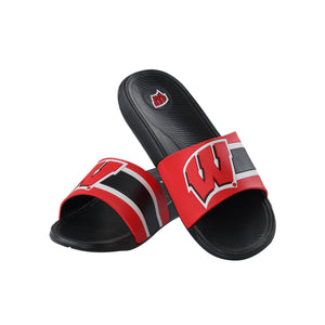 Wisconsin Badgers NCAA Mens Striped Big Logo Raised Slide
