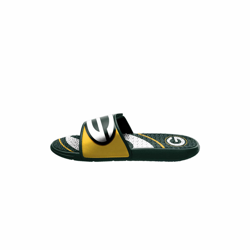 Green Bay Packers NFL Mens Striped Big Logo Raised Slide