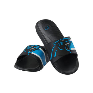 Carolina Panthers NFL Mens Striped Big Logo Raised Slide