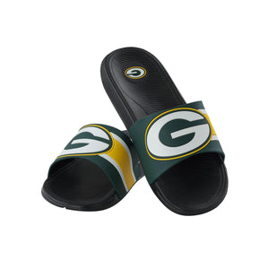 Green Bay Packers NFL Mens Striped Big Logo Raised Slide