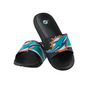 Miami Dolphins NFL Mens Striped Big Logo Raised Slide