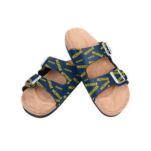 Michigan Wolverines NCAA Womens Mini Print Double Buckle Sandal