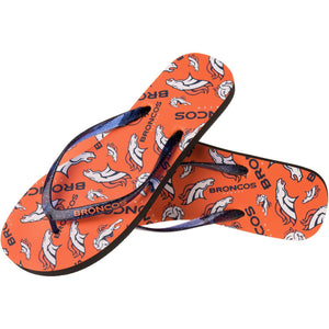 Denver Broncos NFL Womens Multi Logo Glitter Flip Flops