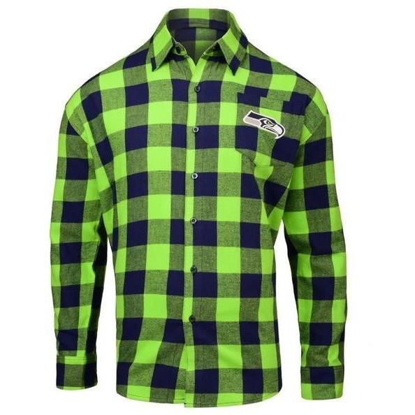 Seattle Mariners Flannel Shirt Adult Size 2XL Plaid Long Sleeve