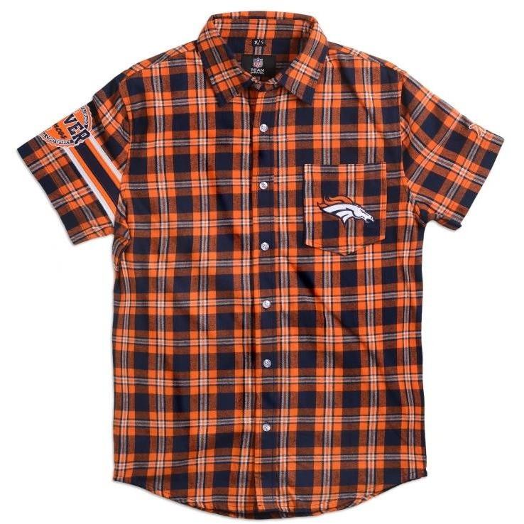 Denver Broncos Shirt Medium Orange Blue Plaid Flannel NFL Football Team  Apparel