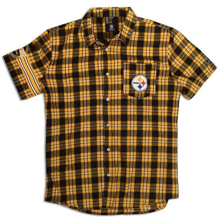 FOCO Pittsburgh Steelers Wordmark Basic Flannel Shirt - Short Sleeve