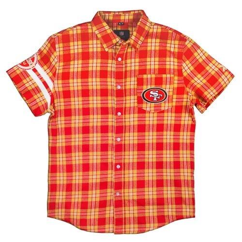 FOCO San Francisco 49ers Wordmark Basic Flannel Shirt - Short Sleeve