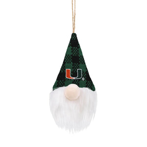 Miami Hurricanes NCAA Plaid Hat Plush Gnome Ornament