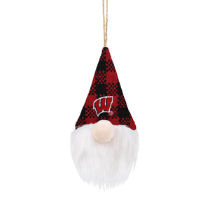 Wisconsin Badgers NCAA Plaid Hat Plush Gnome Ornament