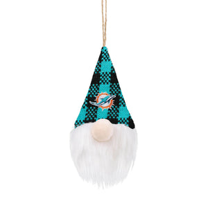 Miami Dolphins NFL Plaid Hat Plush Gnome Ornament