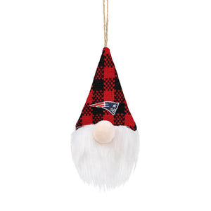 New England Patriots NFL Plaid Hat Plush Gnome Ornament