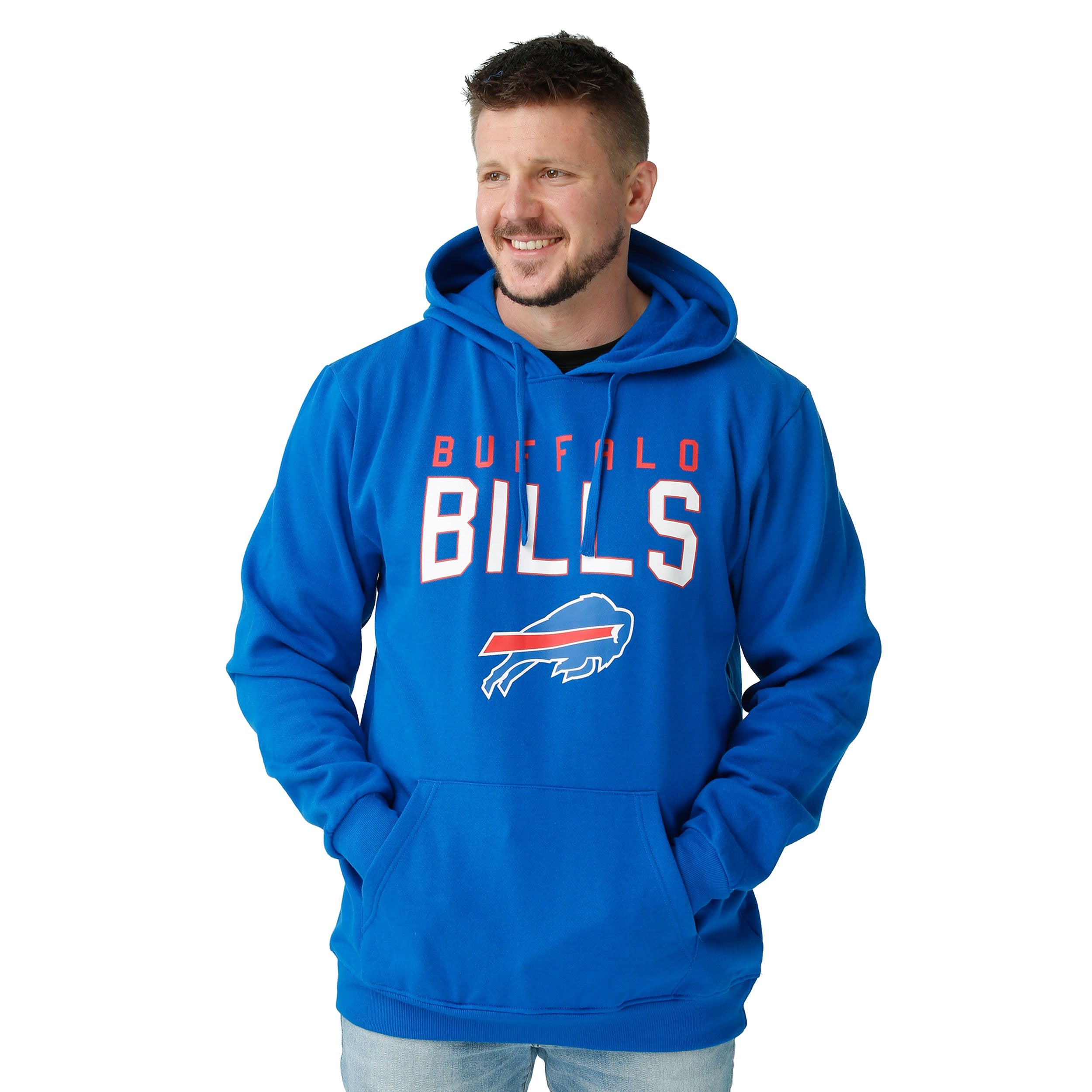 BUFFALO BILLS NFL TEAM APPAREL NAME AND LOGO MENS PULLOVER HOODIE SMALL