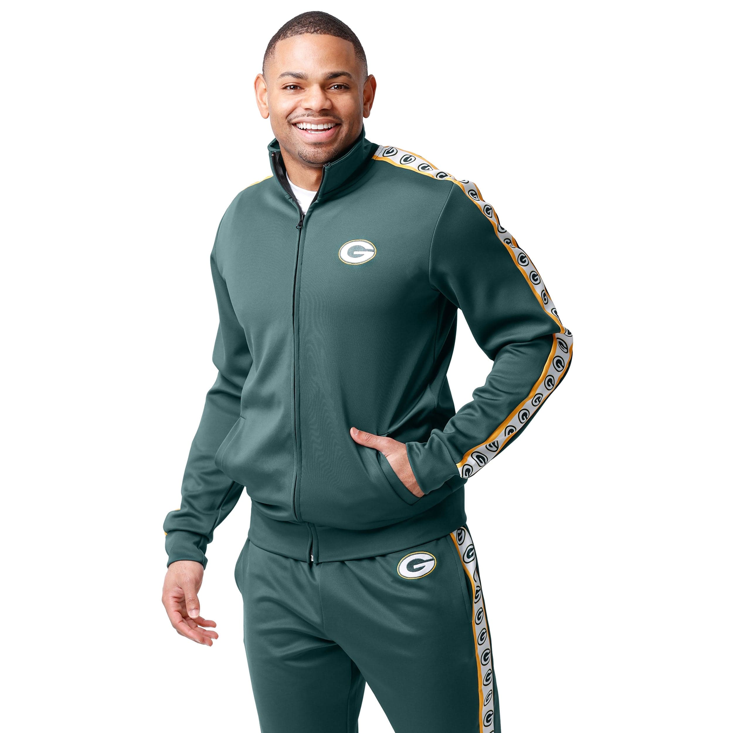 Green Bay Packers Stripe Logo Track Jacket, Mens Size: L