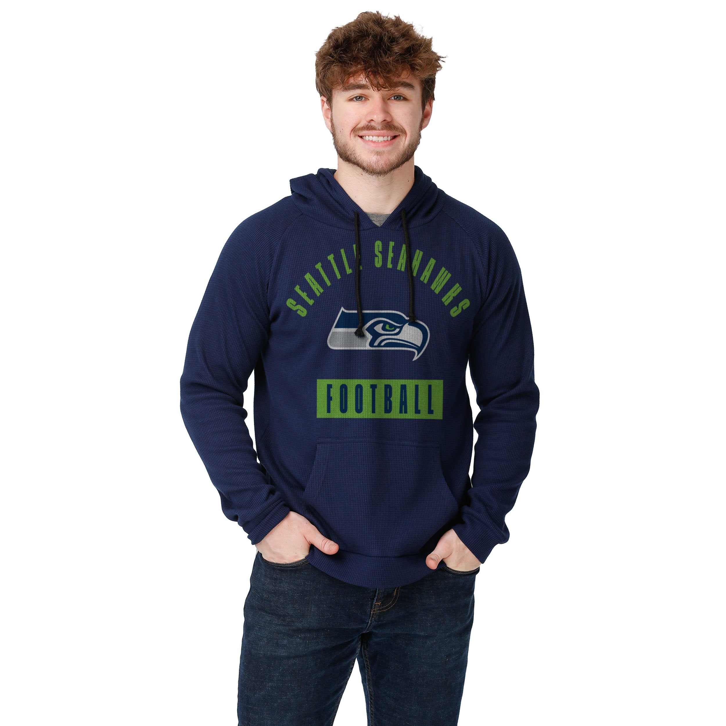FOCO Seattle Seahawks Team Color Waffle Hoodie, Mens Size: S
