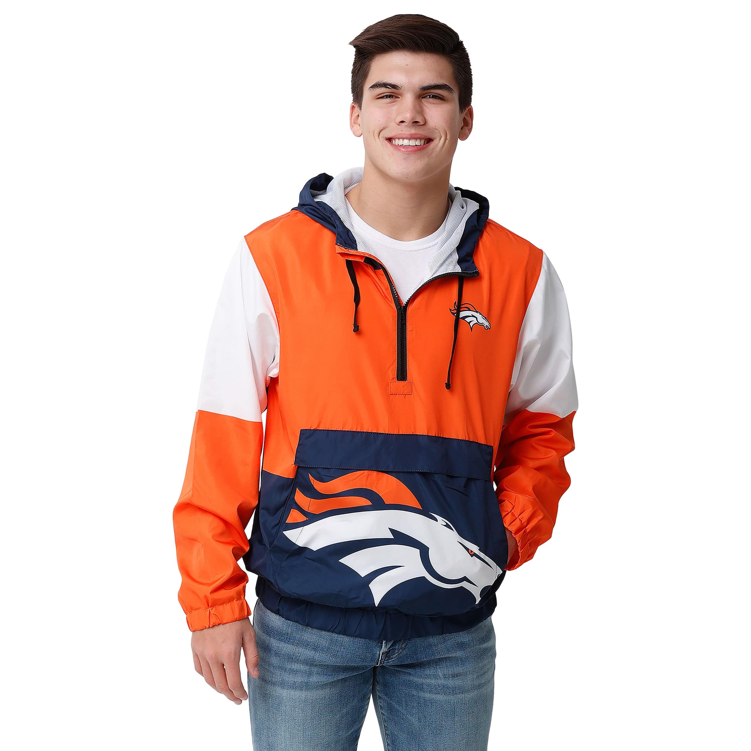 Denver Broncos Youth NFL Quarter Zip Windbreaker Jacket Orange