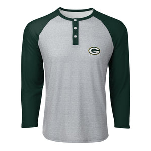 Green Bay Packers NFL Mens Team Logo Gray Long Sleeve Henley