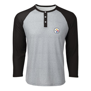 Pittsburgh Steelers NFL Mens Team Logo Gray Long Sleeve Henley