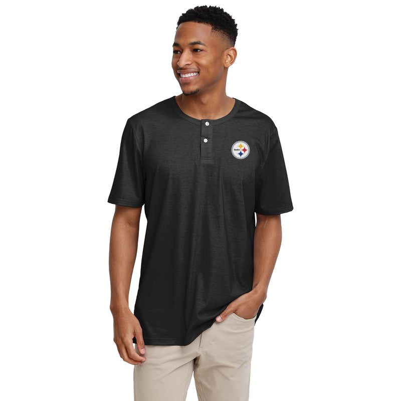 Pittsburgh Steelers NFL Mens Solid Team Logo Short Sleeve Henley