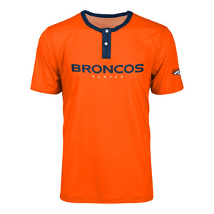 Denver Broncos NFL Mens Solid Wordmark Short Sleeve Henley