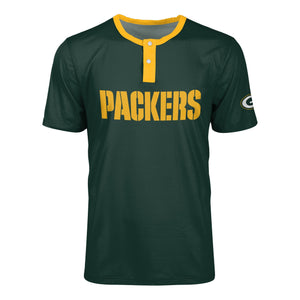 Green Bay Packers NFL Mens Solid Wordmark Short Sleeve Henley