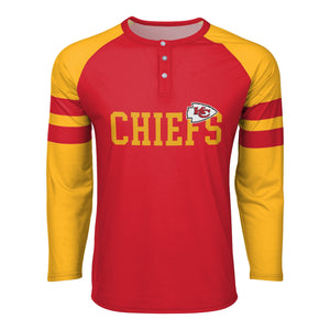 Kansas City Chiefs NFL Mens Team Stripe Wordmark Long Sleeve Henley