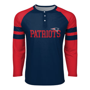New England Patriots NFL Mens Team Stripe Wordmark Long Sleeve Henley