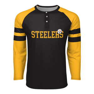 Pittsburgh Steelers NFL Mens Team Stripe Wordmark Long Sleeve Henley
