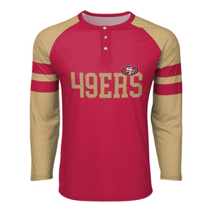 San Francisco 49ers NFL Mens Team Stripe Wordmark Long Sleeve Henley