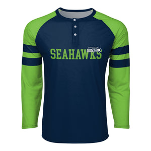 Seattle Seahawks NFL Mens Team Stripe Wordmark Long Sleeve Henley