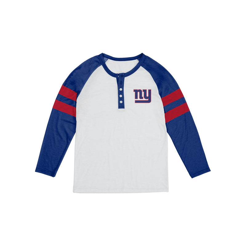 Womens NFL Team New York NY GIANTS Blue Button Down Henley Long Sleeve Shirt