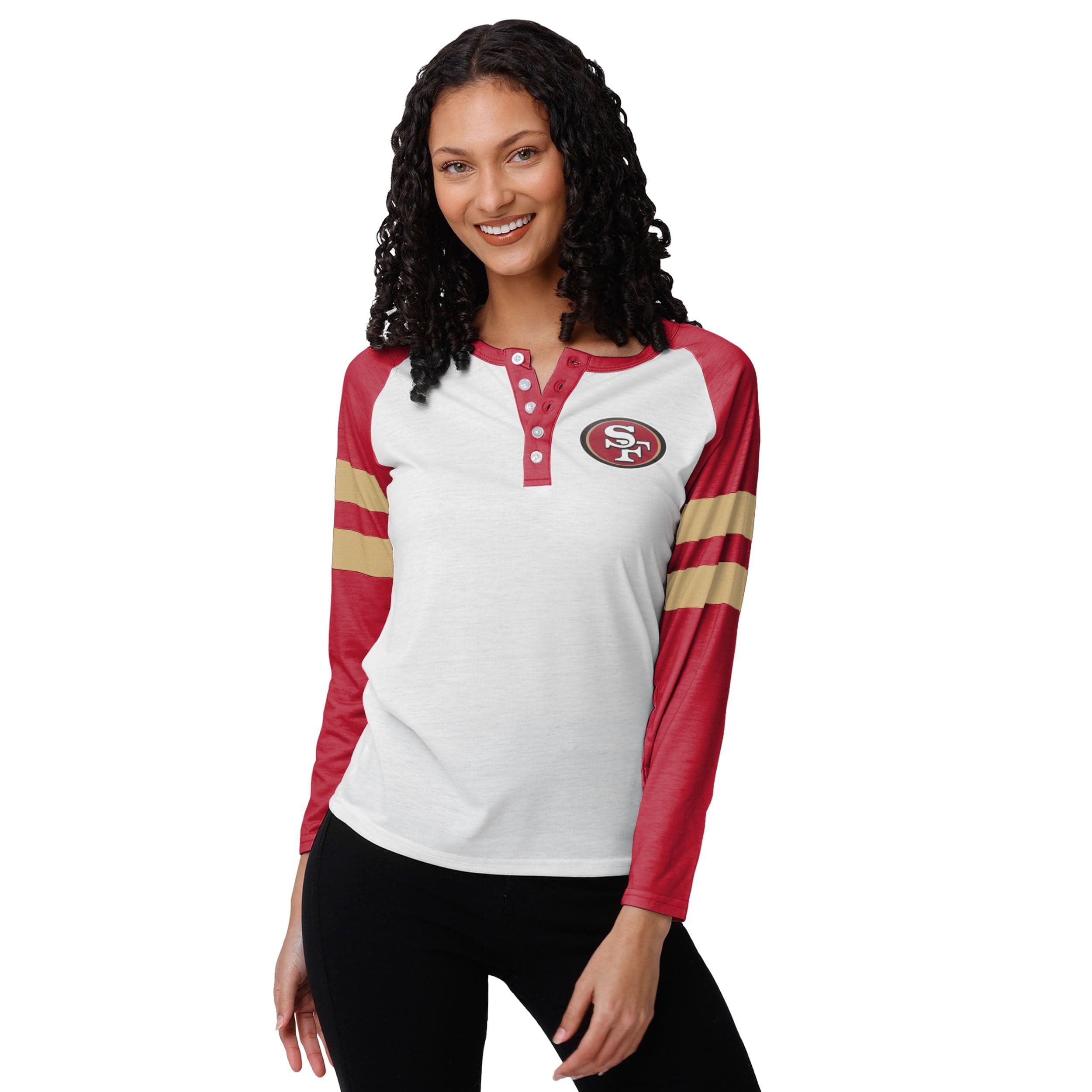 Foco FOcO womens Nfl Team Logo Ladies Fashion Long Sleeve Henley Shirt, Big  Wordmark, Medium US