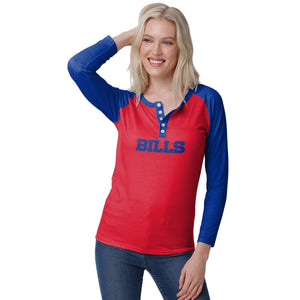 Buffalo Bills NFL Womens Big Wordmark Long Sleeve Henley