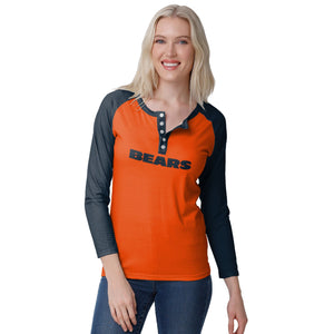 Chicago Bears NFL Womens Big Wordmark Long Sleeve Henley