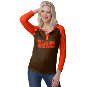 Cleveland Browns NFL Womens Big Wordmark Long Sleeve Henley